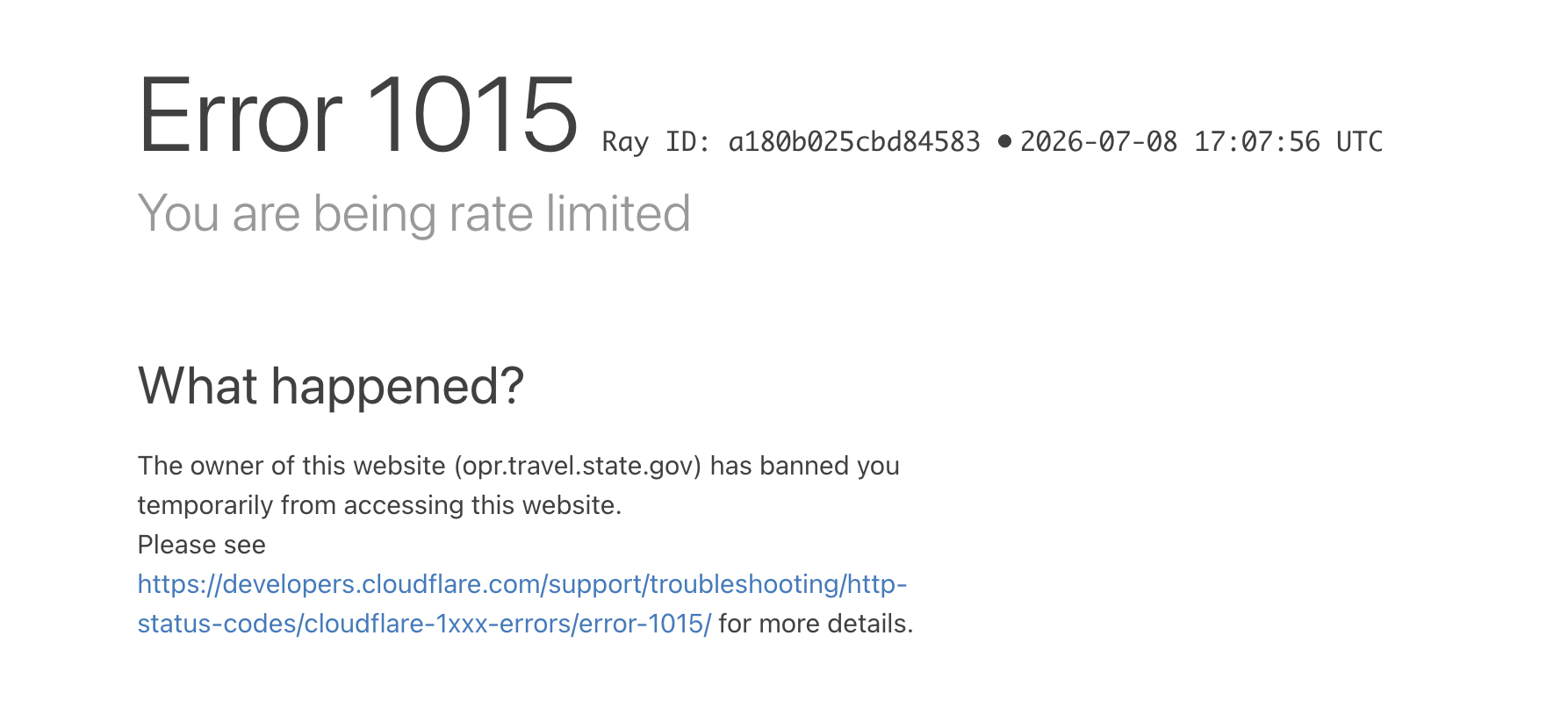 A Cloudflare message saying I’ve been rate limited