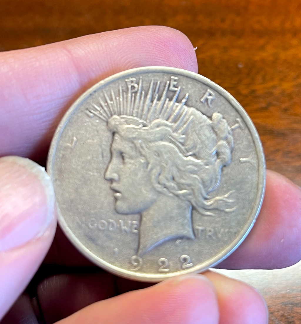 A 1922 Liberty head silver dollar