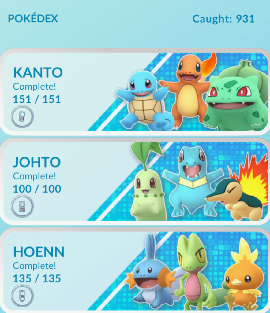 Screenshot showing 931 unique pokémon caught