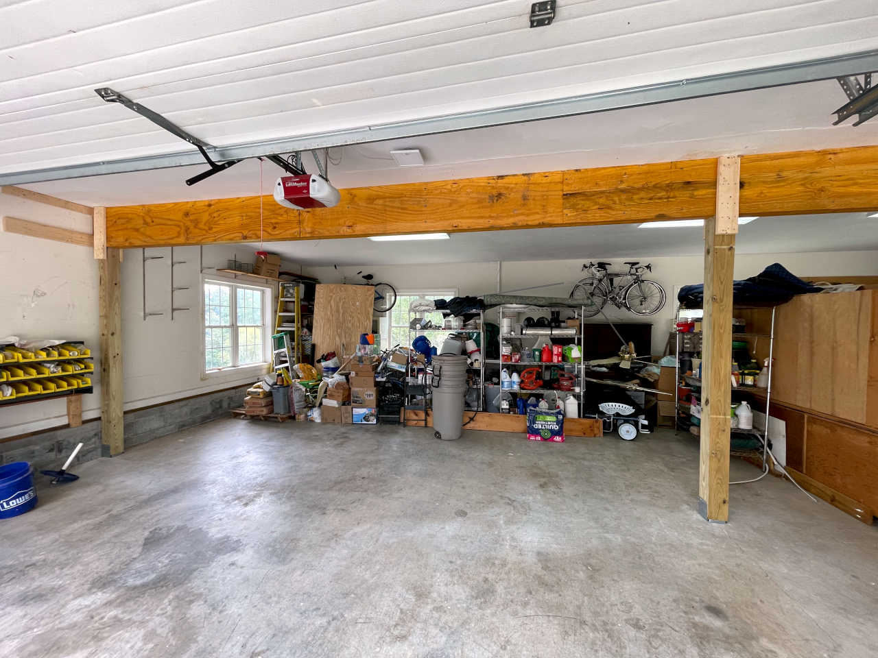 Picture of two beams holding up the LVL