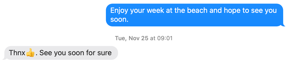 Eric texting “see you soon”