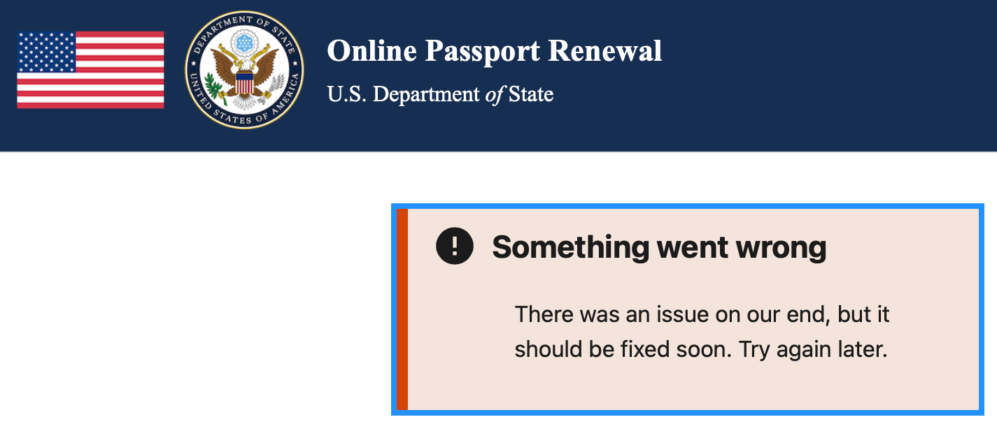 A banner saying “something went wrong, there was an issue on our end