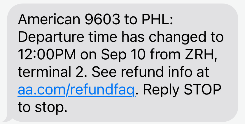Screenshot of the still delayed flight