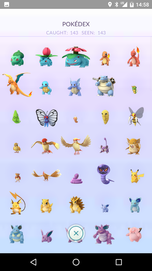 Pokédex with 143 Caught