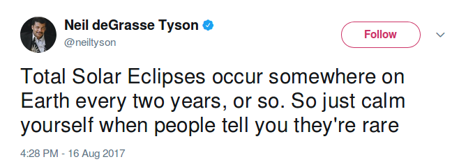 2017 Eclipse - Tyson tweet on eclipse frequency