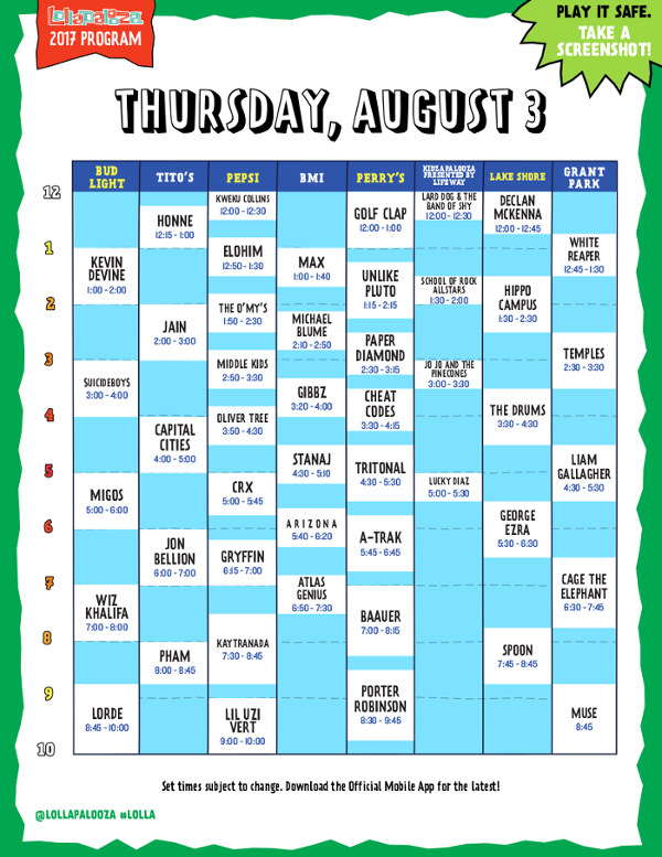 Lollapalooza - Day 1 Schedule