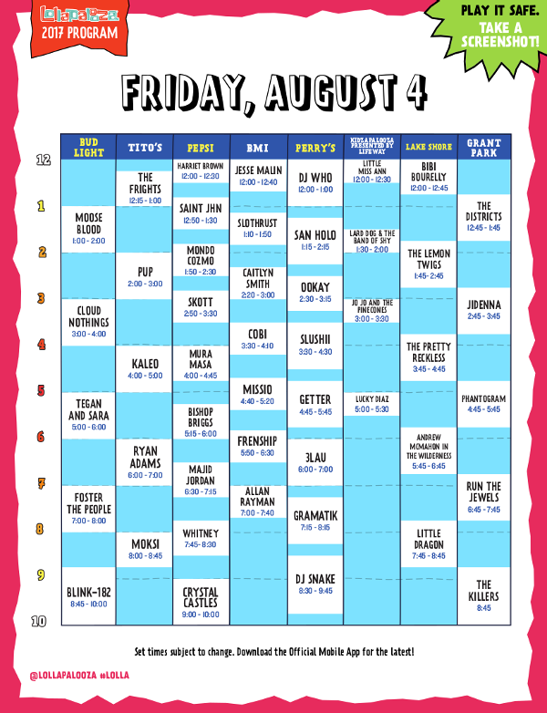 Lollapalooza - Day 2 Schedule