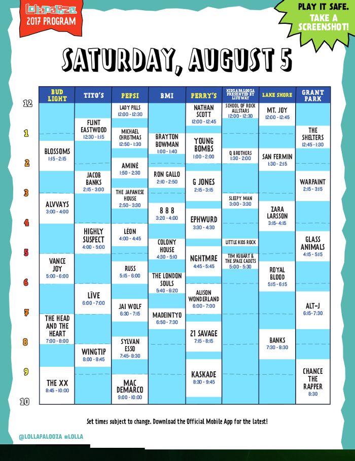 Lollapalooza - Day 3 Schedule