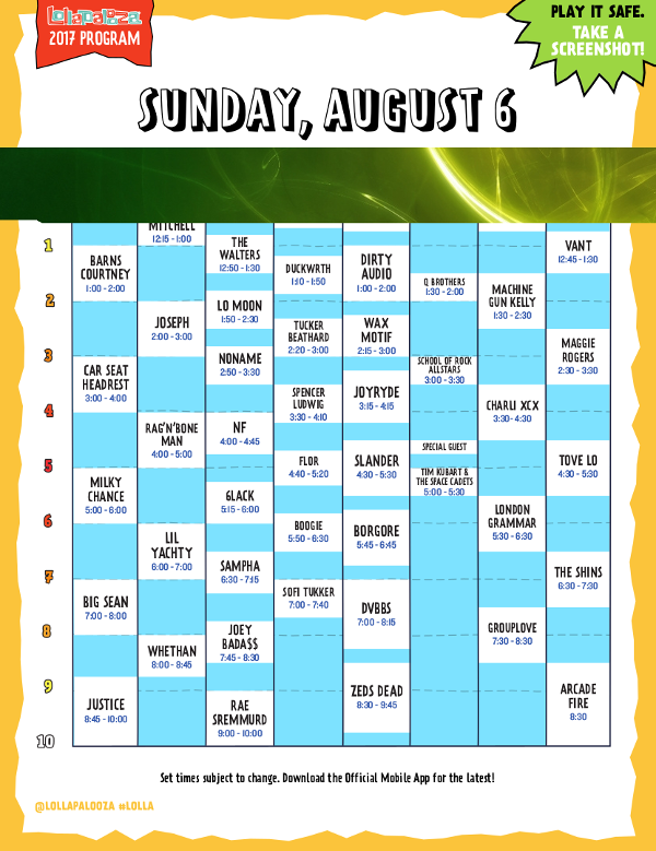 Lollapalooza - Day 4 Schedule