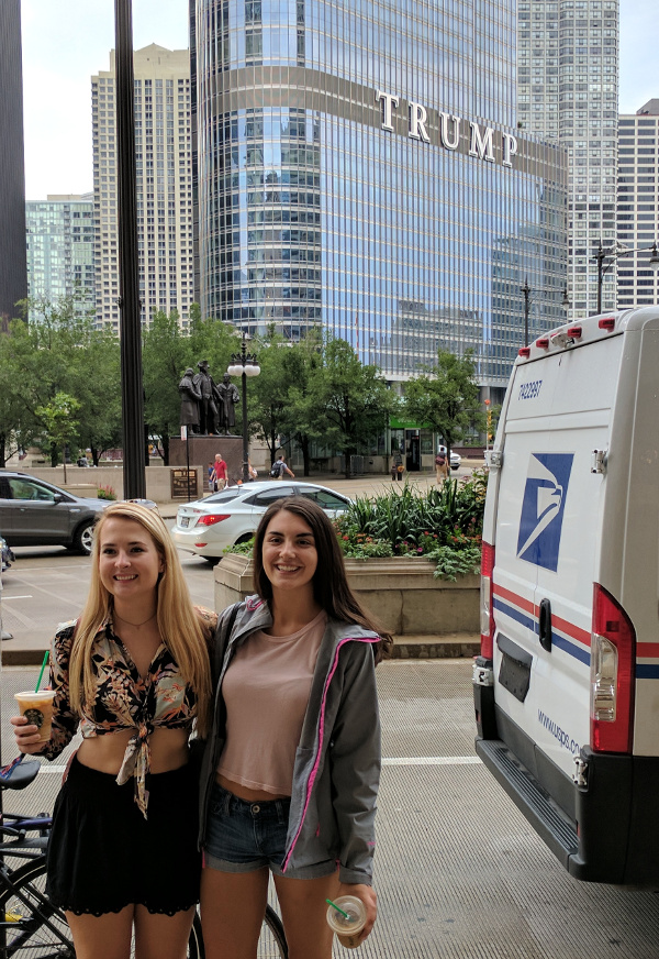 Megan and Claire in front of Trump Tower